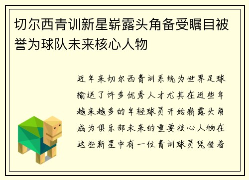 切尔西青训新星崭露头角备受瞩目被誉为球队未来核心人物
